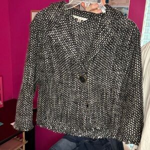 Super cute Cabi wool blend of white grey and black blazer